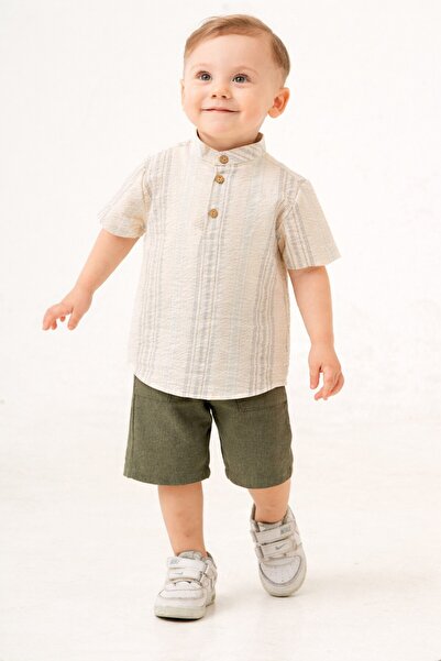 Chicsy Baby Tarz Gömlekli Çizgili Belden Ayarlanabilir Kısa Kollu Şortlu 2'li...