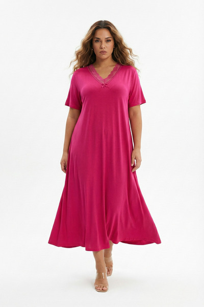 Elisho Dantel Detaylı Bambu Kloş Etekli Elbise