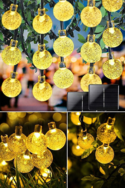 AKBU 50 Led 7 Metre Sarı Güneş Enerjili Led Işık Solar Bahçe Teras Balkon Ağa...