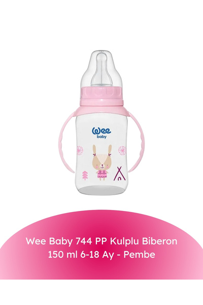 Wee Baby 744 PP Kulplu Biberon 150 ml 6-18 Ay - Pembe