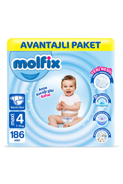 Molfix Bebek Bezi 4 Beden Maxi Avantajlı Paket 186 Adet