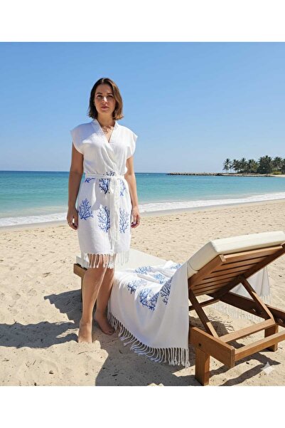 Nevin Acar Set de 2 halate de baie de plajă și prosoape Pestemal Kimona Coral...