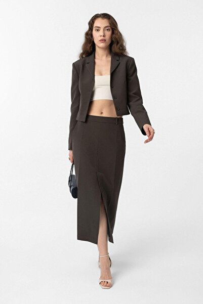 Antioch Haki Crop Kadın Blazer Ceket