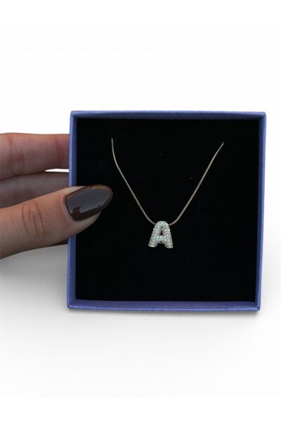 RENDA ACCESSORY B Harf Zirkon Taşlı Çelik Harf Kolye Gold