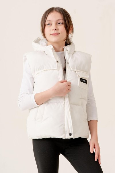 ASYAKİDS CLUB Girl's Hooded Pocket Lined Seasonal Puffer Vest