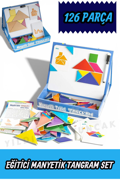 YILDIRIM OYUNCAK Eğitici Manyetik Tangram Yazı Tahtası 126 Parça Set 25 cm