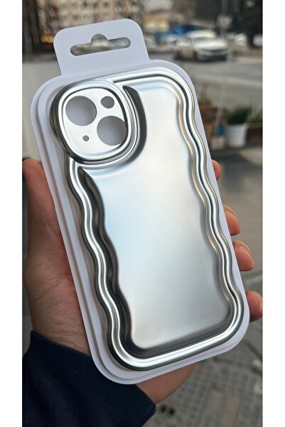 EDELFU حافظة منتفخة متعرجة ذات مظهر فضي لامع لهاتف آيفون 15