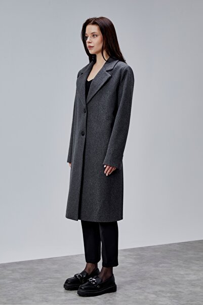 Bolivente معطف روزاليا أنثراسايت ذو قصة عادية بأزرار على الجهتين