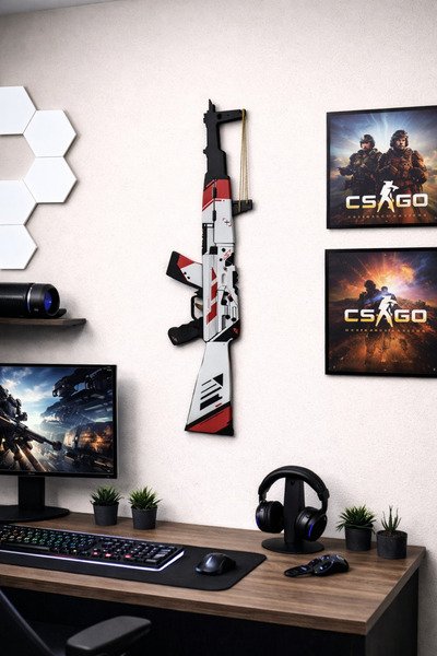 Lunarfall Ahşap Csgo Asiimov Ak-47 Renkli Lastik Atan Ak-47 Oyuncak