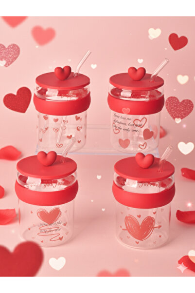 Tohana Heart Glass Straw Mug Cup Valentine's Day Gift