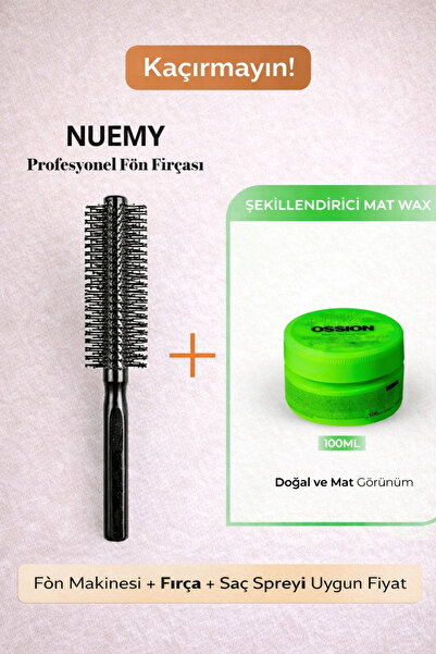 NUEMY Profesyonel Berber Kuaför Saç Fön Fırçası + Ossion Style Wax 100 Ml