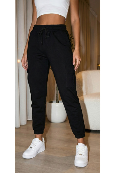 Miyalon Kadın Cepli Bağıcıklı Lastikli Dar Paçalı Rahat Eşofman Altı , Pantolon