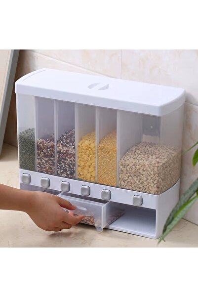 Others موزع حبوب مثبت على الحائط - ٦ حاويات محكمة الإغلاق (٥ × ١٫٥ لتر، ١ × ٣...
