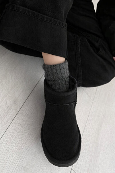 POTEEN Doren Γυναικείες μαύρες σουέτ χειμερινές άνετες μπότες με επίπεδη σόλα...