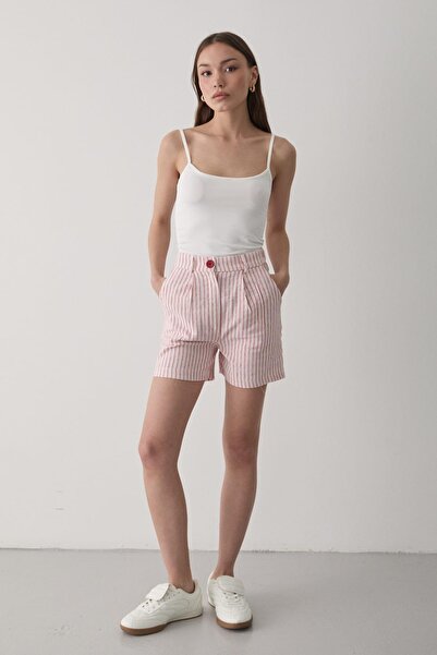 JASTE Kadın Pembe Keten Şort Pantolon