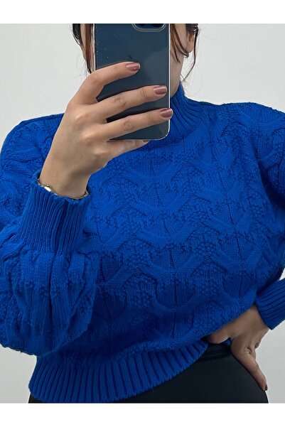 NİSUM MODA Braided Turtleneck Knitwear Sweater