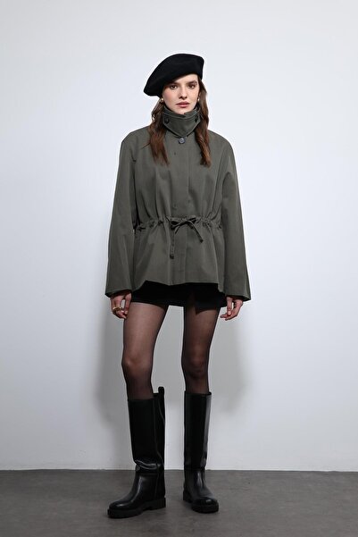 Antioch Khaki Short Trench Coat with Adjustable Waist