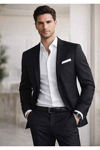 BYBEYEMS GİYİM Siyah Düz Yeleksiz Takım Elbise