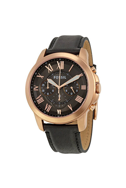 Fossil Grant Grey Dial Chronograph Black Leather Men's Watch - FS5085