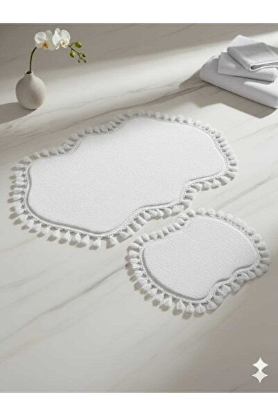 ALTUN CARPET 2-Piece Plush Pompom Fringed Bath Mat - 70x120+50x80