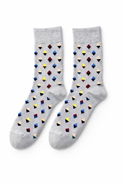SOLDE SOCKS Men's Cotton Casual Socks – Stylish Geometric Pattern, Grey Tones...