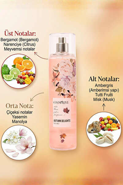 Cosmolive Vücut Spreyi Body Mist | Amber Romance | Autumn Delights | Kadın | Işıltılı | Nemlendirici | 250 ml