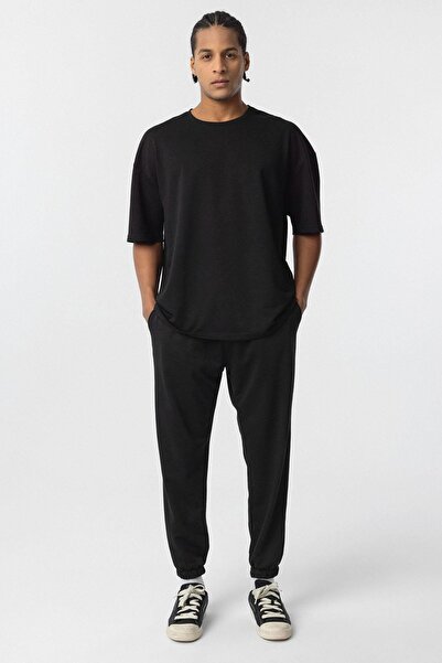 VAMOSCLO Basic Oversize Elastic Leg Tracksuit Set Black