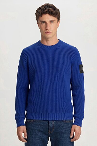 Sabri Özel Saks Mavi Regular Fit Yünlü Bisiklet Yaka Triko Kazak