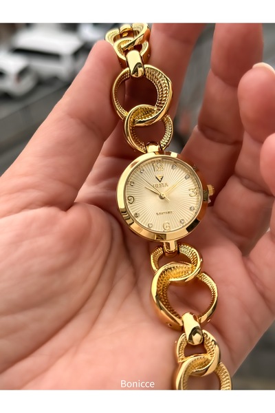 Fiesta ساعة يد نسائية فاخرة من حجر الذهب الأصفر