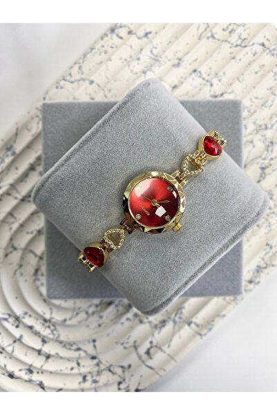 Mazzy Gold Inside Red Heart Cord Women's Wristwatch