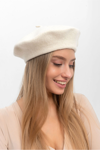 Saria Moda Ekru Yünlü Ressam Kadın Bere-Şapka