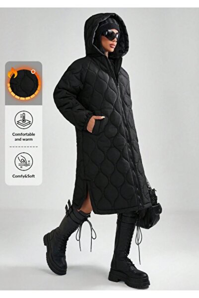 BORCKA TEKSTİL Siyah Kapüşonlu Şişme Mont