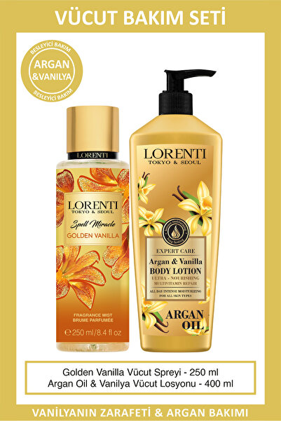 LORENTİ Golden Vanilla Vücut Spreyi 250 ml + Argan Oil & Vanilya Vücut Losyon...