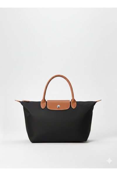 BDR Katlanır Fermuarlı Büyük Boy Siyah Taba Kadın El Ve Omuz Çantası