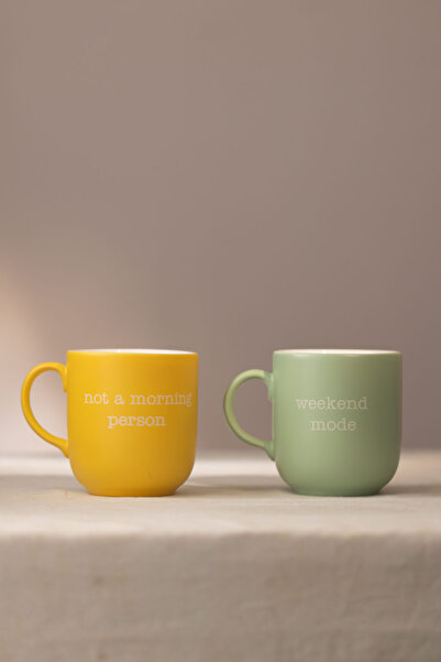 Rakle Set of 2 Ceramic Mugs with Mottos Green-Yellow 400 Cc
