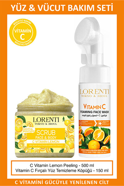 LORENTİ Limon Özlü Aydınlatıcı Peeling + Vitamin C Fırçalı Yüz Temizleme Köpü...