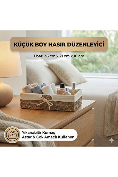 CasaLinda Doğal Hasır Örgü Dikdörtgen Kumaşlı Çekmece Düzenleyicisi 36cmx 21 ...