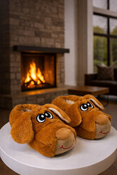 Behtah Kundura Unisex Değerli Köpek Figürlü Peluş Ev Pandufu Botu Ev Ayakkabı...