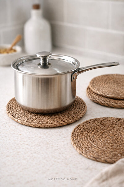 Mottogo Doğal Hasır Nihale Seti 20 cm – 3’lü Yuvarlak Nihale