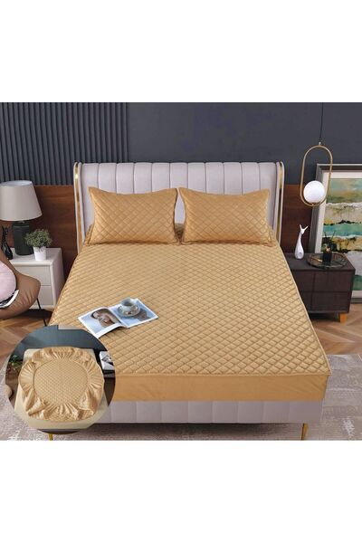 Truva Grup Husă de Pat din Catifea Tip Topper 160x200 cm + 2 Fețe de Pernă – ...