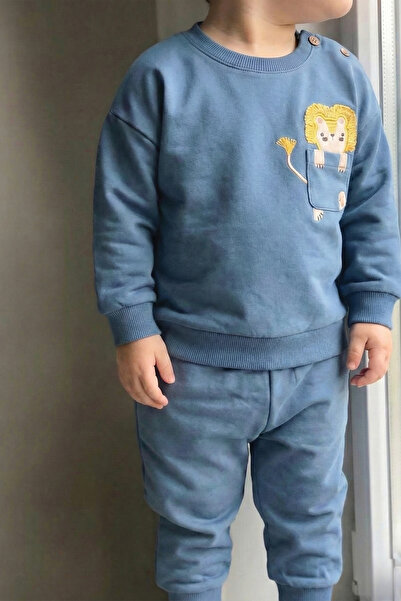 Cigit Embroidered Sweatshirt Set 0-4 Years Indigo Blue