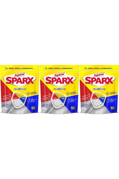ASPEROX كبسولات سباركس دايموند لغسيل الأطباق، منظف الكل في واحد، 180 قطعة (3 ...