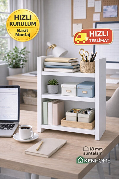 KENHOME 3 Raflı Çok Amaçlı Masaüstü Kitaplık – Tezgah Üstü Düzenleyici