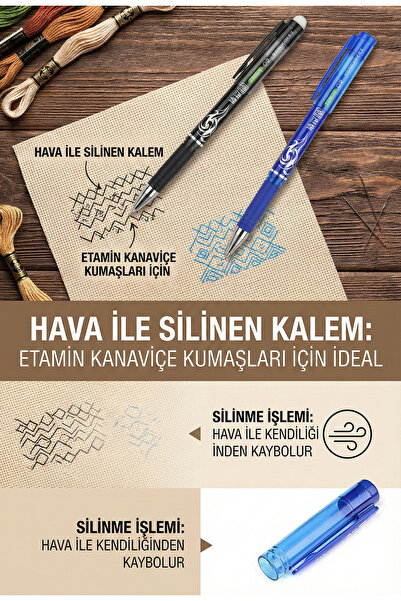 LOVYCO 2 Adet Hava Ile Silinen Kalem Etamin- Kanaviçe Kumaşlarında Kullanılab...