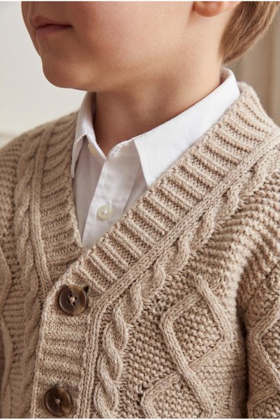 Babily Boy's Spring Premium Knitwear Cardigan with Stitch-Free Braided Hair Braids and Buttons, V-Neck