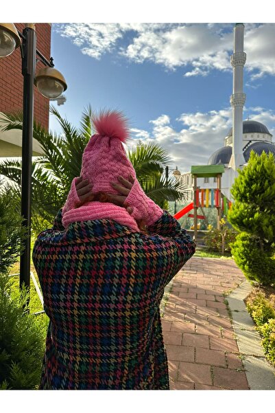 Gönülden Tasarım Ručno pletene ženske ručne rukavice i ovratnik u roze boji