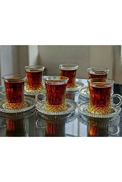 ZÜRİH COLLECTİON 6 PARÇA KRİSTAL KULPLU ÇAY BARDAĞI VE KRİSTAL ÇAY TABAĞI 6 P...