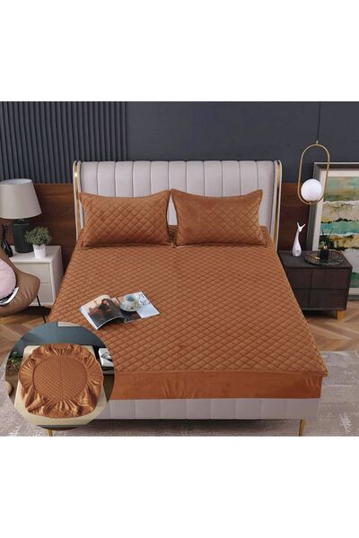 Truva Grup Husă de Pat din Catifea Tip Topper 160x200 cm + 2 Fețe de Pernă – ...