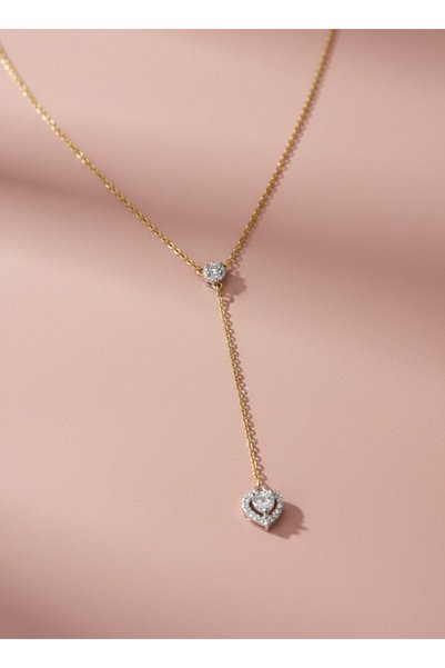 AUREVA Yshine Stainless Steel / Zircon Baguette and Heart Stone Y Necklace