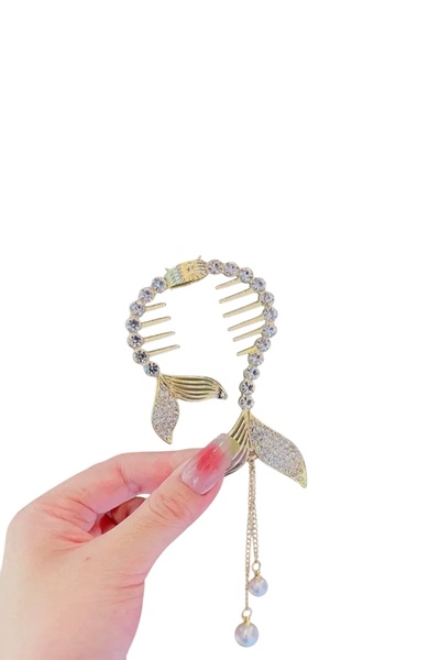 SHEKER HOME مشبك معدني ذهبي على شكل ذيل السمكة للفتيات المراهقات والنساء البا...